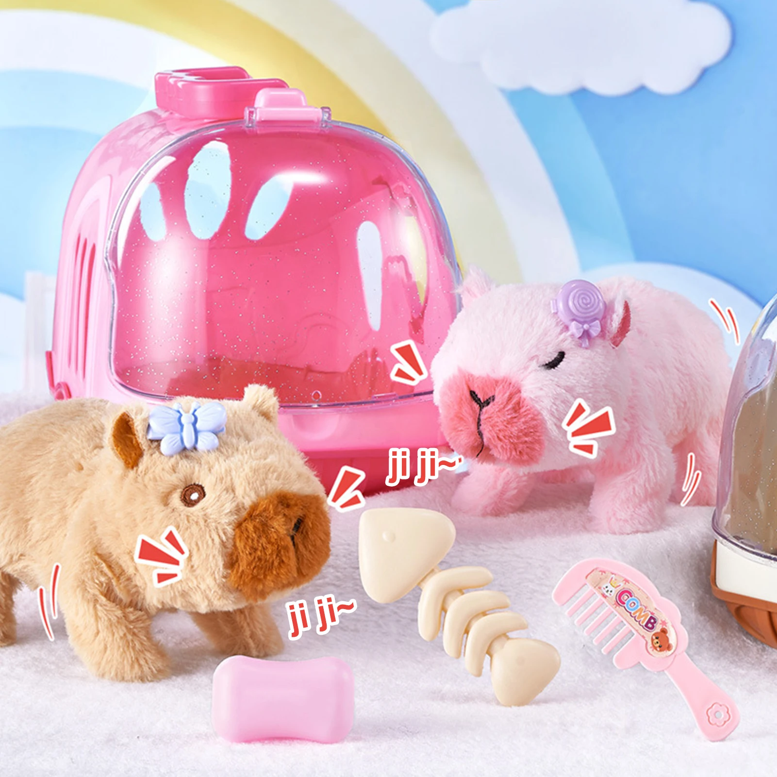 Electric Capybara Walking Doll Toy With Sound Children's Electric Plush Dolls Toy Animal Capybara Plush Figure Set Random Color 4