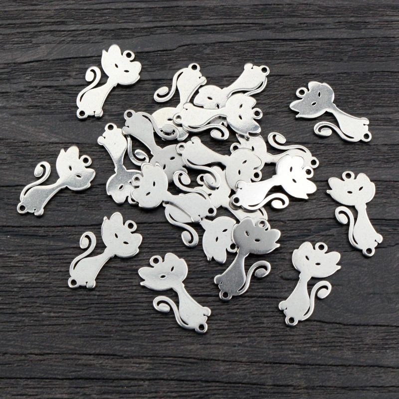 20pcs Cat Pendant Charms Antique Silver Color Small Cat Charms Jewelry DIY Cat  Charms For Bracelet Making