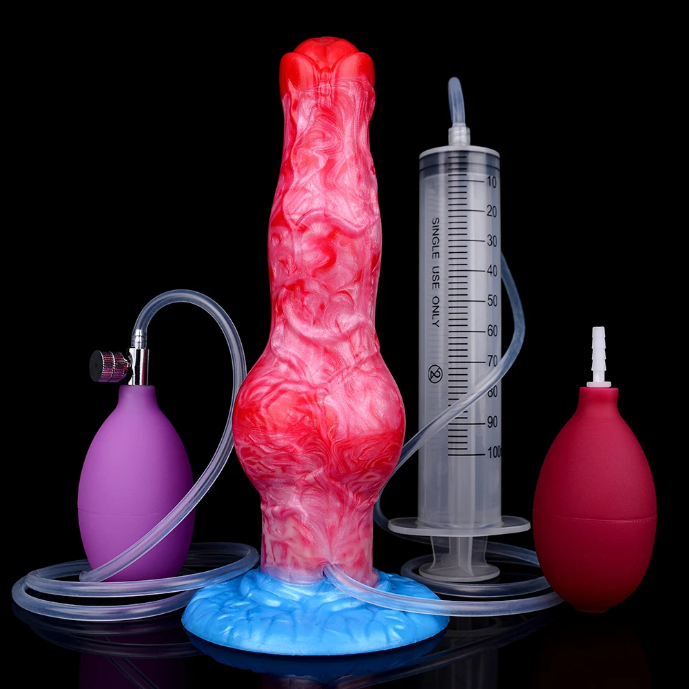 Sex Toys Silicone Inflatable Ejaculation Penis Suction Cup Fantasy Squirting Knot Dildo Anal Plug For Women Men