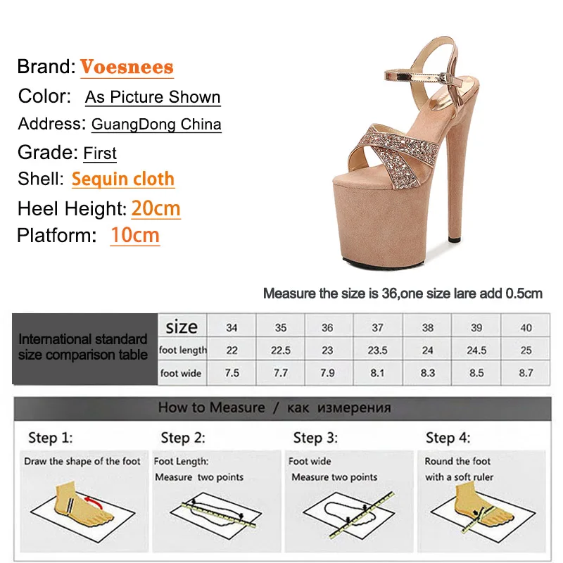 8Inch/20cm Women Sandals Platform High Heels Pole Dance Shoes Cross Belt Glitter Upper for Party Club Stripper Heels Sandalias