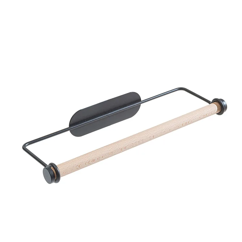 Bathroom Wood Towel Hanger Rack Bar Kitchen Cabinet Cling Film Rag Hanging Holder Organizer Toilet Roll Paper Holder Shelf