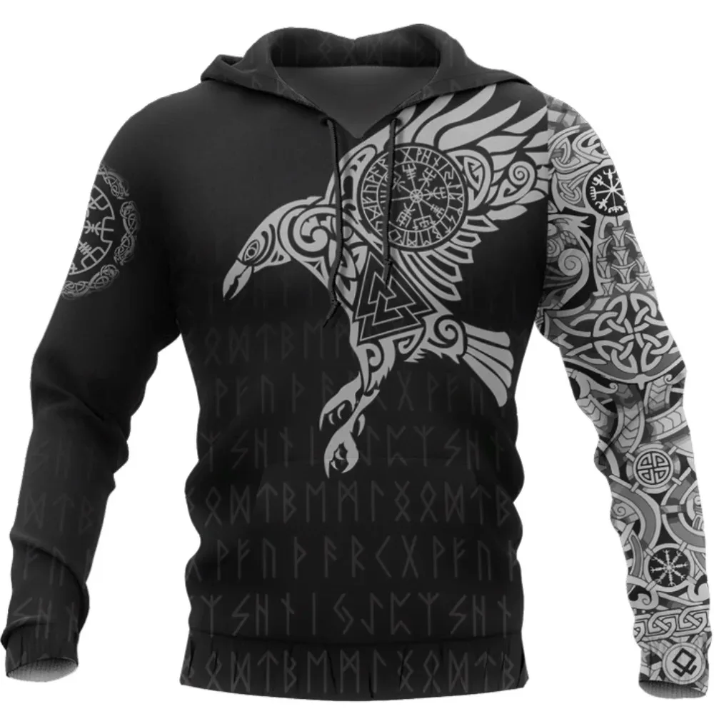 

3D printed men's hoodie retro Harajuku fashion hooded sweatshirt autumn hoodie casual street hoodieViking The Raven of Tattoo
