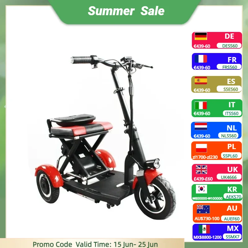 Electric Scooter For Elderly Disabled Foldable Electric Tricycle Scooter 300W 36V 3 Wheel With Seat for Adults