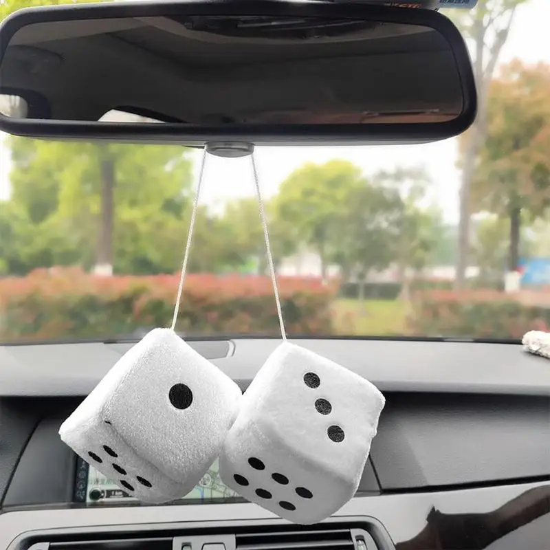 Car Hangable Decoration Fuzzy Dice Auto Rear Mirror Plush Dice Soft Car Charm Interior Ornament Small Decorative for SUV Vehicle