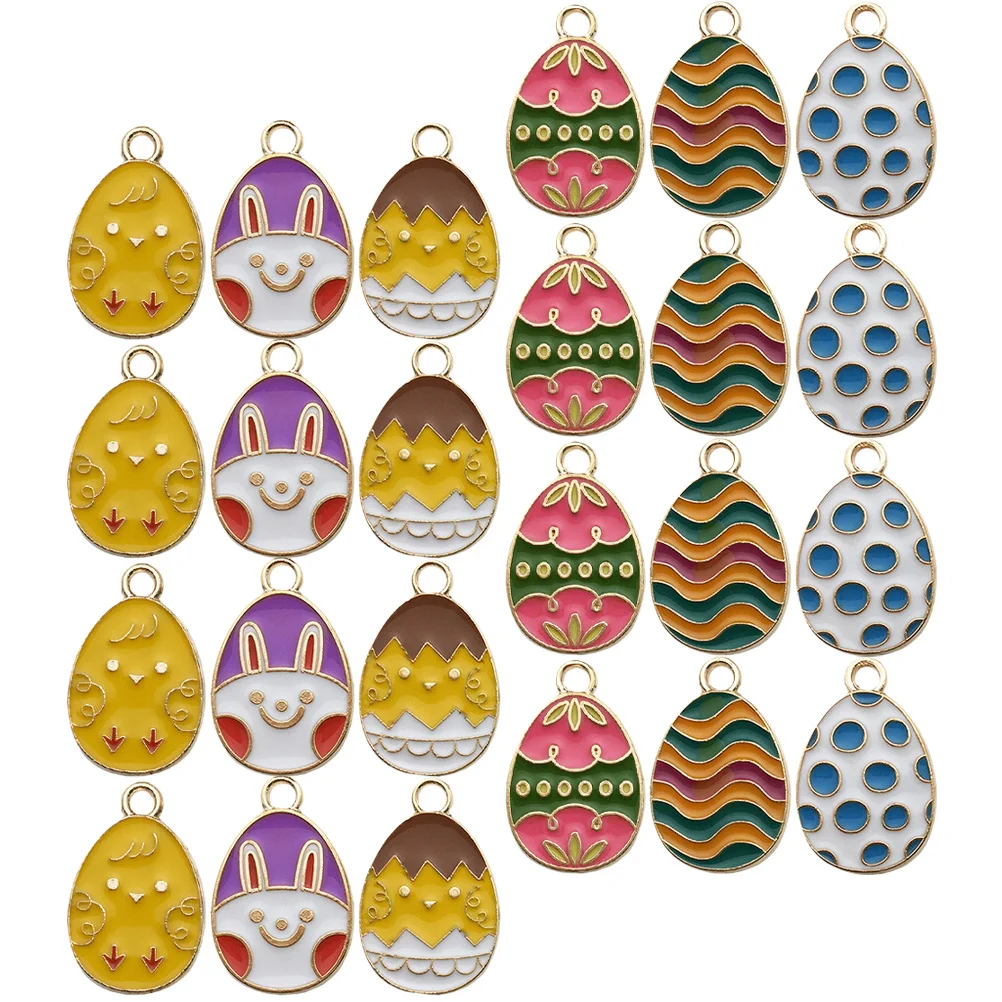

24 Pcs Easter Egg Pendant Charms Rabbit Earring Jewlery Key Chain Bunny Keychain Zinc Alloy Earrings