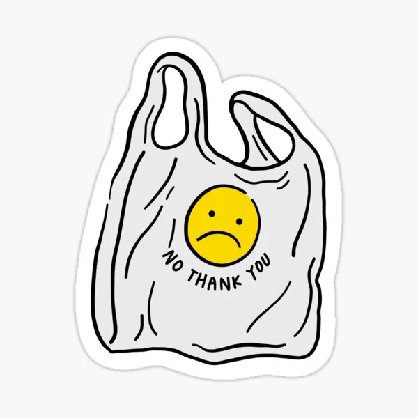 

Say No To Plastic Bags 5PCS Stickers for Living Room Funny Cute Stickers Car Water Bottles Room Window Wall Home Bumper Cartoon