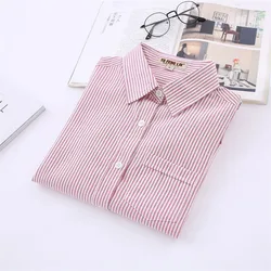White Blue Pink Striped Women's Spring Casual Long Sleeve Blouse - XXXL (Red White Stripe)