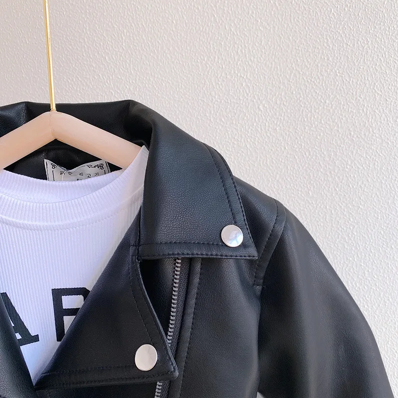 Girls Leather Jacket - Kids Casual Outerwear With Zipper Closure | Fashion Short Lapel Coat