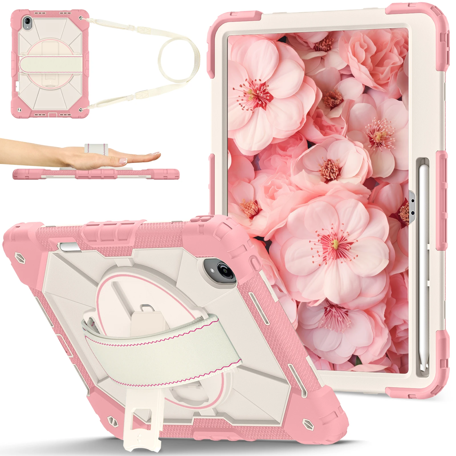 Shockproof 13 Tablet Case with 360° Rotation Stand and Shoulder Strap
