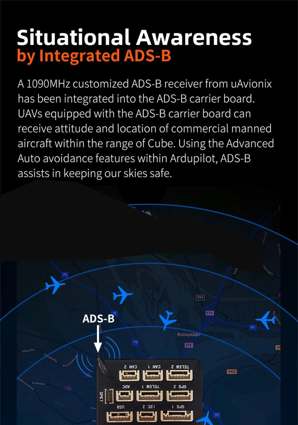 Description Picture 4 of itemHEX Cube+ PIXHAWK2 Flight Control H7 Orange cube ADS-B HERE3+ GPS with RFD900x Telemetry Combo For RC DRONE