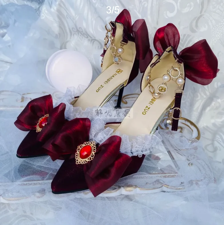 ロリータ-女性用ハイヒール,エレガントな先のとがったサンダル,高級靴