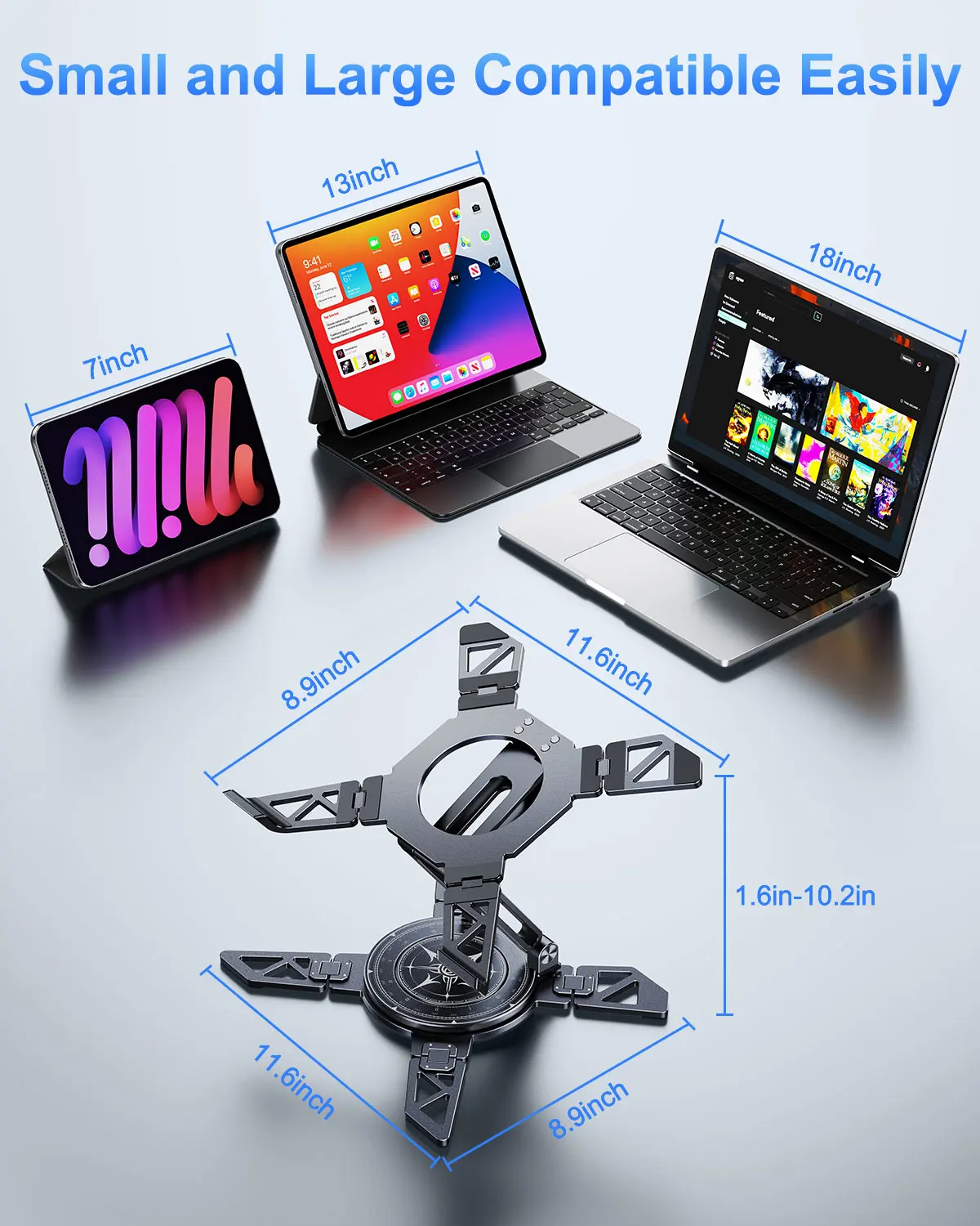 Eary Metal Laptop Stand For Desk Foldable Computer Riser 360° Rotate Base Tablet Notebook Holder Office Accessories for 7-18"In