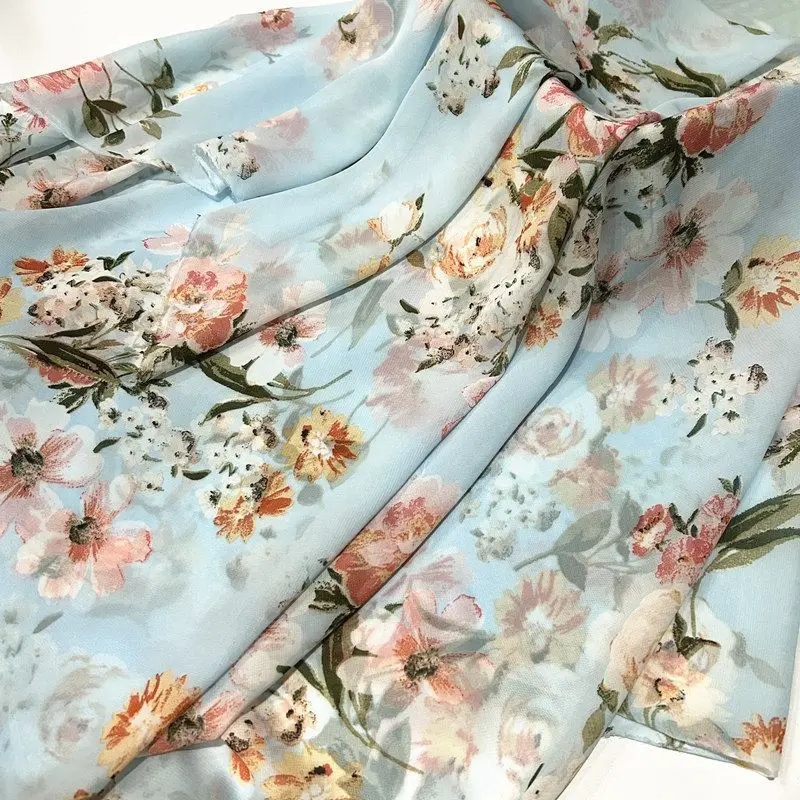 에스닉 스타일 시폰 원단, 원피스 한푸 커튼, DIY 바느질 천, 화이트 블루 레드, 75D 하이 퀄리티 프린트 꽃, 계량기 당