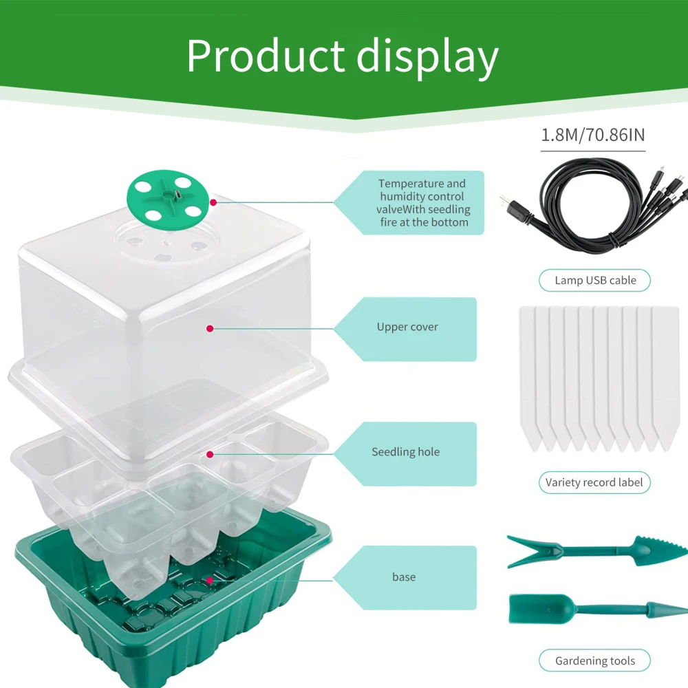 Garden Seedling Trays Propagator Growing Trays With Plant LED Lights Seeds Starter Grow Trays Nursery Pots For Garden Greenhouse