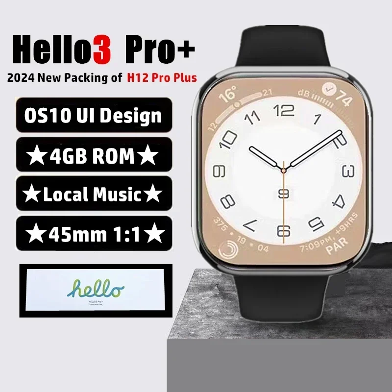 

Hello 3 Pro+ Plus Smart Watch AMOLED 4GB ROM Men 45mm Local Music Recording Smartwatch Album Sync Women Qifit H12 Pro Plus 2024