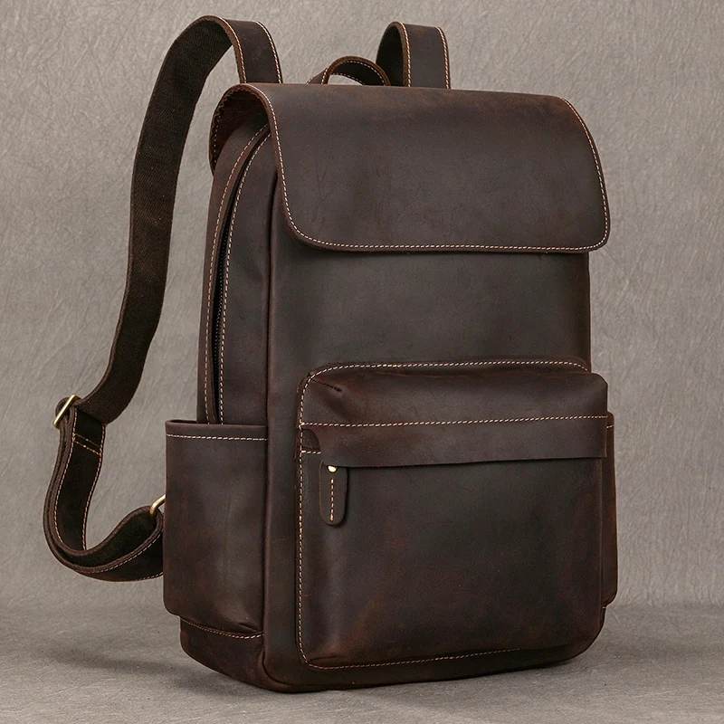 Fashion Leather Backpack Men Male Laptop Backpack For 15.6 Inch ComputerTravel Backpack Men's Leather Bagpack School Daypack Men 2