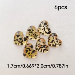Leopard Print Heart - shaped Resin Magnets - Stylish Decorative Accents (6pcs)