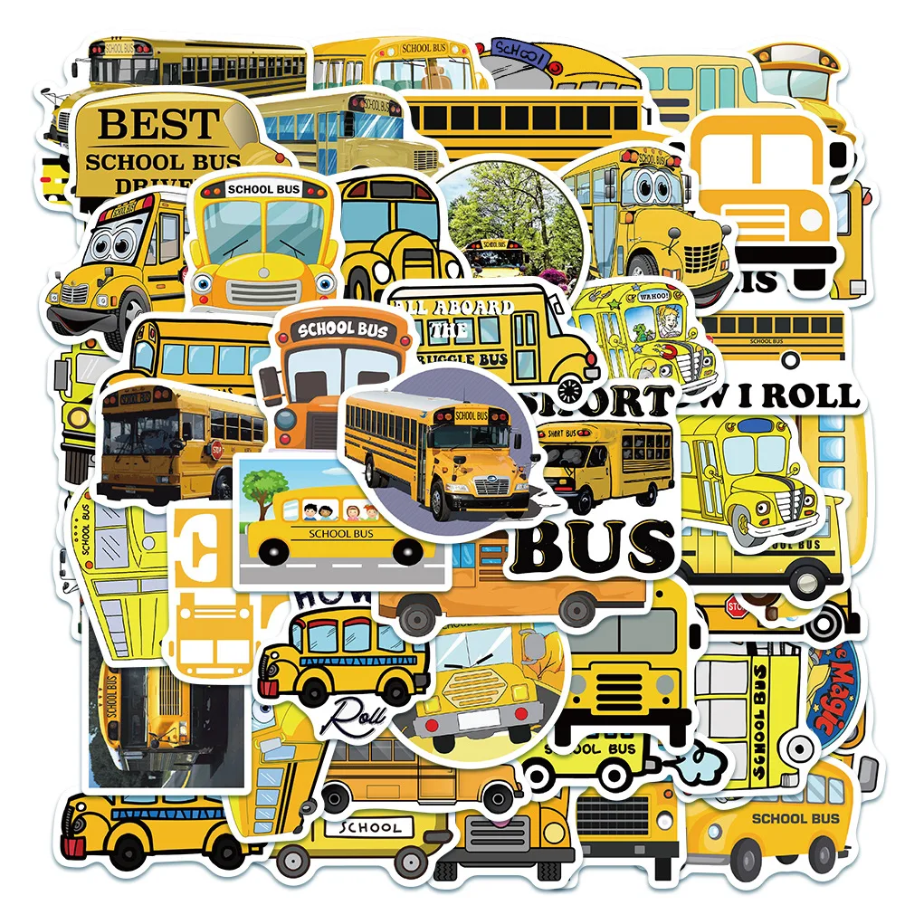 

10/30/50 PCS Yellow School Bus Graffiti Stickers Decorative Stationery Scrapbook Notebook Phone Diary Kid Baby Gift DIY Sticker