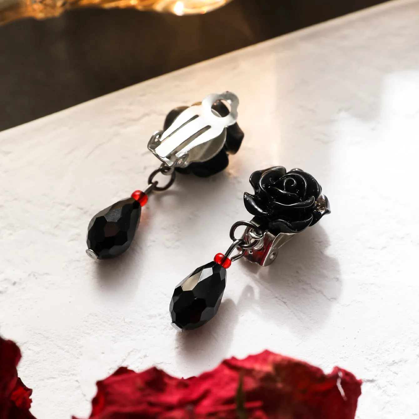 Ear Clip Earrings Gothic Punk Style Black Rose Clip Earrings for Women Cool Personality No Piercing Earrings Fashion Jewelry Accessories Gifts ear clip earrings,clip earrings,ear clip