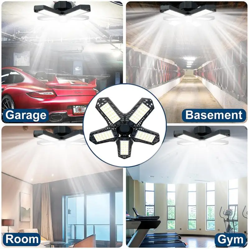 Garage Light Deformable LED Garage Ceiling Light Adjustable 5 Panels Led Lamp E27/E26 LED Lights for Garage,Workshop