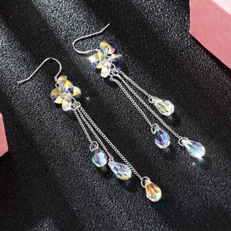 

Earrings for Women White Zircon Geometry Dangle Earrings Charm Silver Color Cute Tassel Long Wedding Trendy Female Drop Earrings