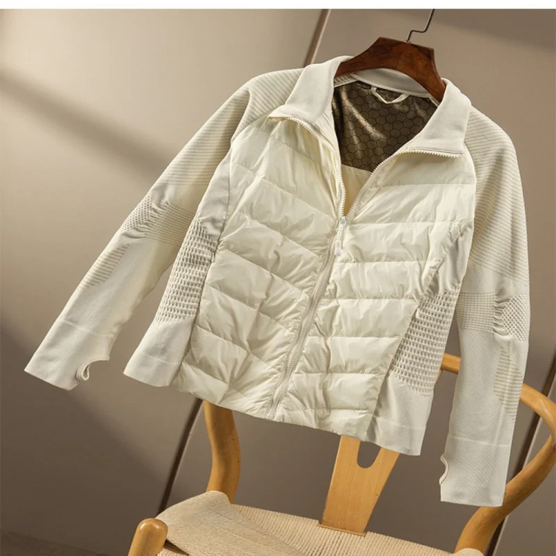 

Новинка 2023, высококачественный легкий тонкий пуховик контрастных цветов с черной вставкой, 90 белых гусиных пуха, Женское пальто