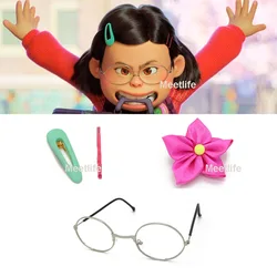 Meilin Cosplay Glasses Hairpin Mei Lee Flower Hair Clip Dress Costume Accessories Carnival Halloween