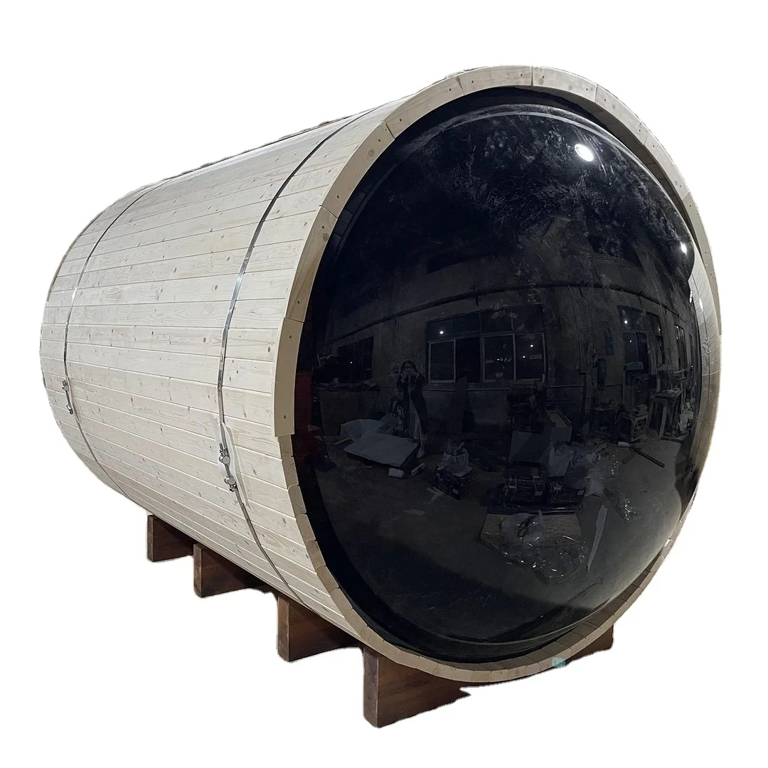 ห้องซาวน่ากลางแจ้งทรงกระบอกไม้ซีดาร์แดงแบบแห้งสำหรับ 2-4 คน 1