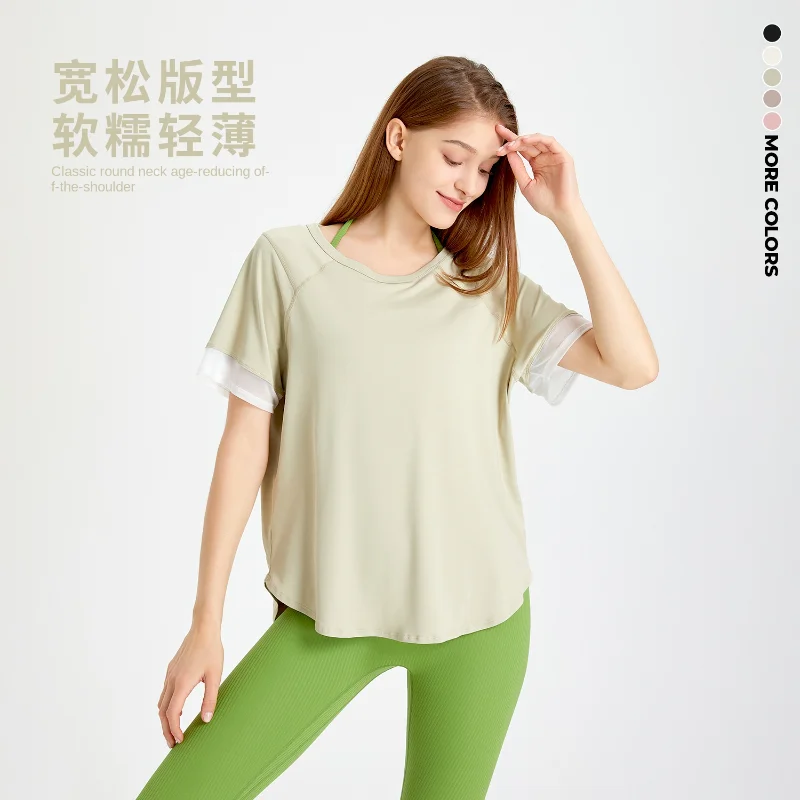 

Loose Quick-Drying Sports Top for Women, Fitness Suit, Running Smock Mesh, Breathable Yoga Suit, Short-Sleeved T-shirt, Summer