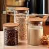 Round Glass Storage Jars With Bamboo Lid For Coffee Beans Grains Noodles Food Storage Containers Kitchen Organizers Storage 2