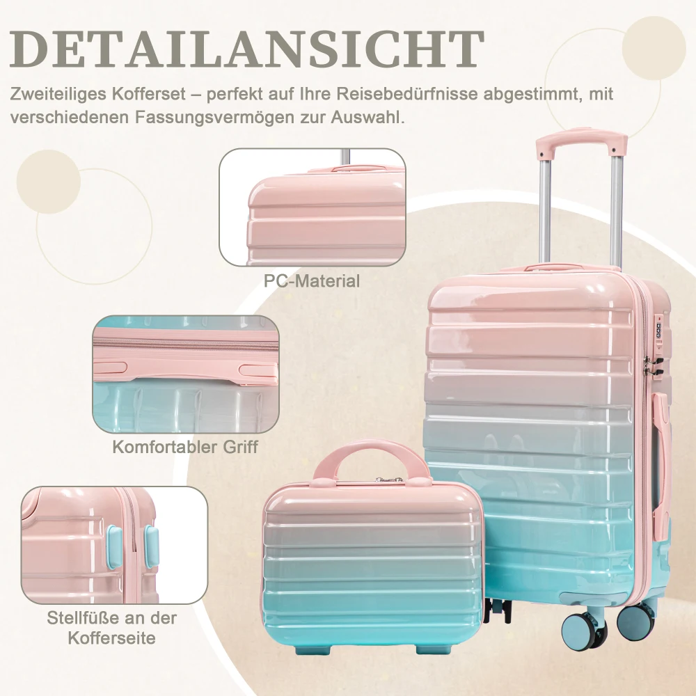 14"/20" 2-teiliges PC-Spinner-Kofferset mit Zahlenschloss & 360°-Drehung ° Doppelte Geräuscharme Drehräder – Detail 37