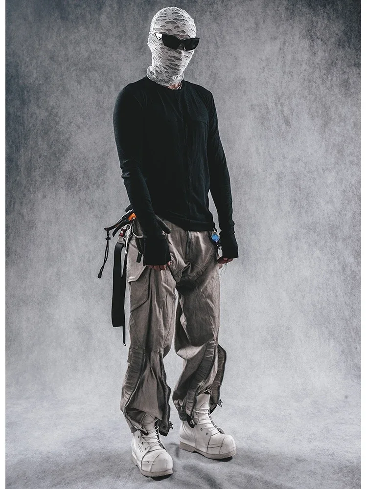 

Washed and Worn Techwear Wasteland Outdoor Multi-Pocket Wide Leg Adjustable Loose Casual Heavy Cargo Pants