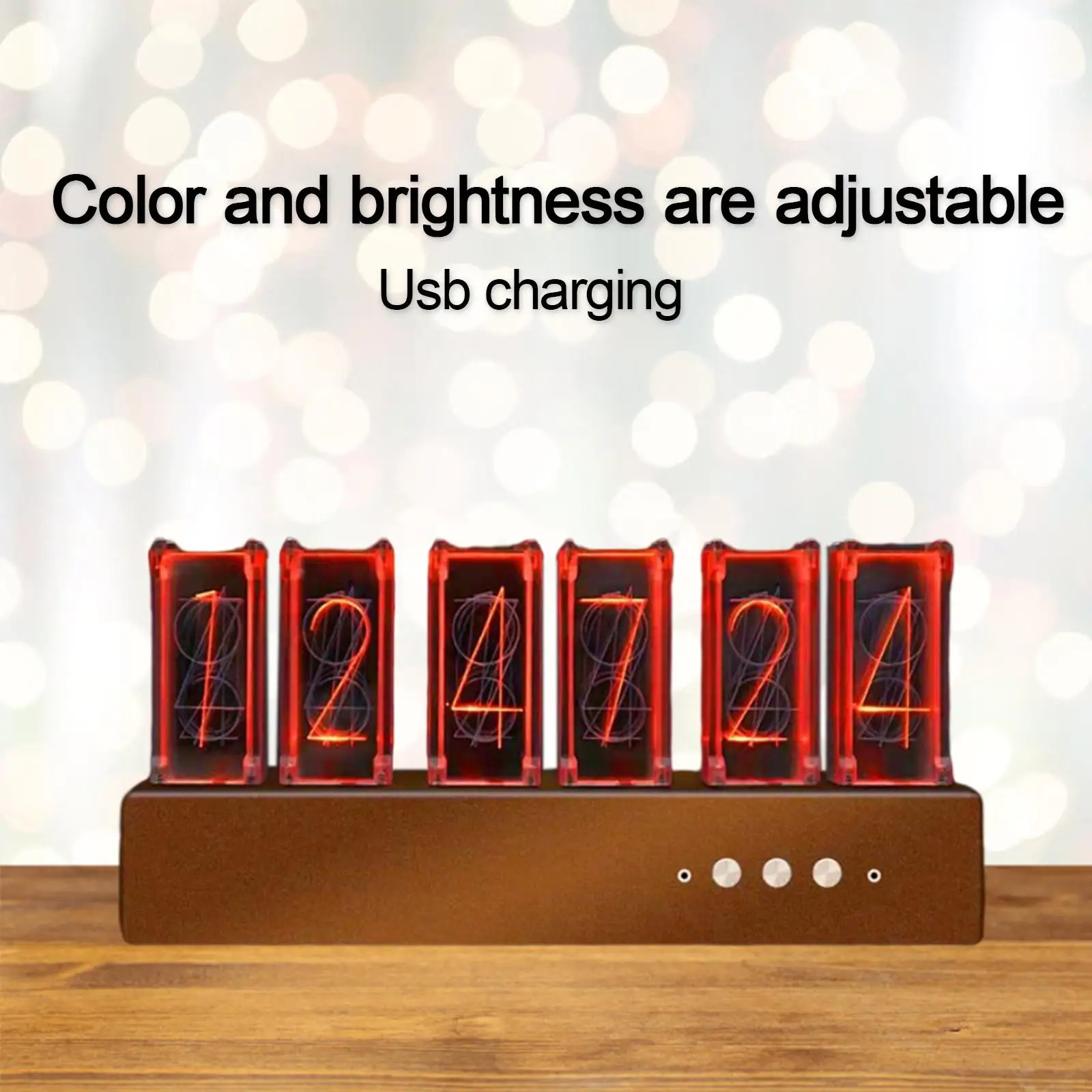 

Nixie Tube Clock Simulation Variable Color Night Light USB Powered Vintage LED Digital Alarm Clock for Desk Home Bar Atmosphere