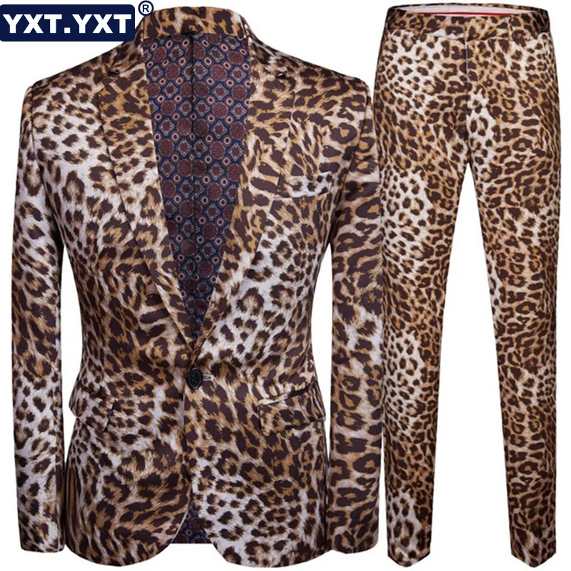 

Pants Sets for Men 2023 New in Leopard Print Style Suit Blazer Jacket Pants Formal Luxury Party Celebrity Star Suit
