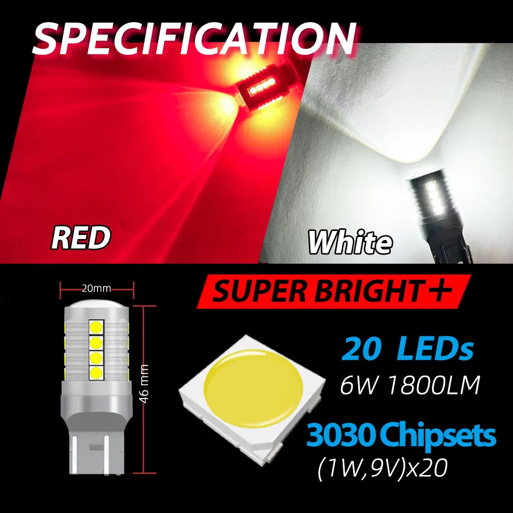 thumbnail interactive-video image 1 of 7443 7440 T20 LED Bulbs - Super Bright 1000 Lumens White Light For Backup, Brake & Turn Signals (4-Pack) 1 of 2