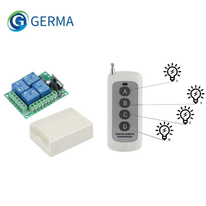 Germa Universal Wireless Remote Control Switch Dc 12V 4Ch Modulo Ricevitore Relè Con Trasmettitore Rf Remoto A 4 Canali 433 Mhz