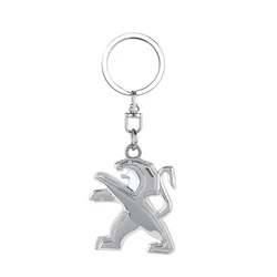 Luxurious Leather & Metal Car Logo Keychain Lanyard with Key Ring Buckle - PEUGEOT (1pc Silver)