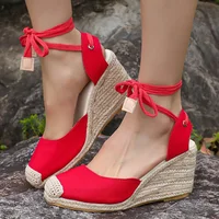 Espadrilles sandales compensées pour femmes été 2025 bout fermé bride à la cheville sandales Slingback femme confort à lacets sandales décontractées 5