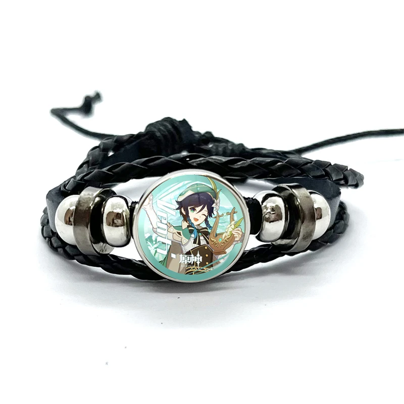 Game Genshin Impact Bracelet Cartoon Anime Zhongli Hutao Tartaglia Cosplay Jewelry Multilayer Snap Button Leather Bangles 5