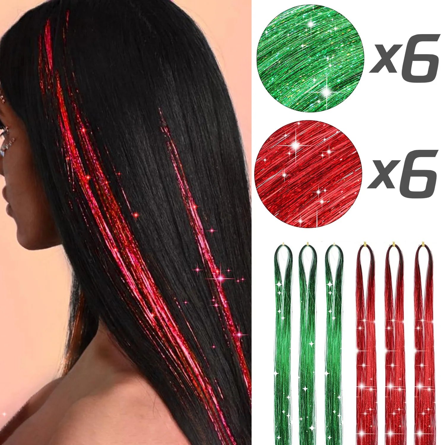 10 Fils à Cheveux Scintillants Rouge - Guirlande Brillante 120 Cm Avec Crochet Et Pince | Pour Carnaval, Fête, Cosplay Et Déguisement
