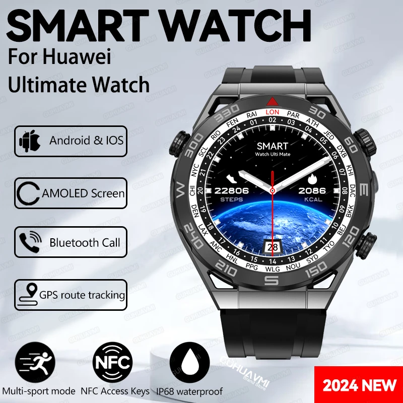 

2024 Design Smart Watch Men Women NFC ECG PPG Bluetooth Call Smart Island GPS Trackers Compass Sport For Huawei Ultimate Watch