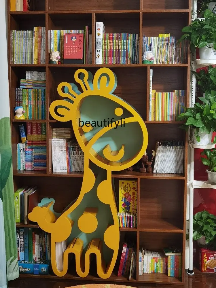 

Creative Library Cartoon Giraffe Picture Book Shelf Reading Area Simple Solid Wood Multifunctional Bookshelf