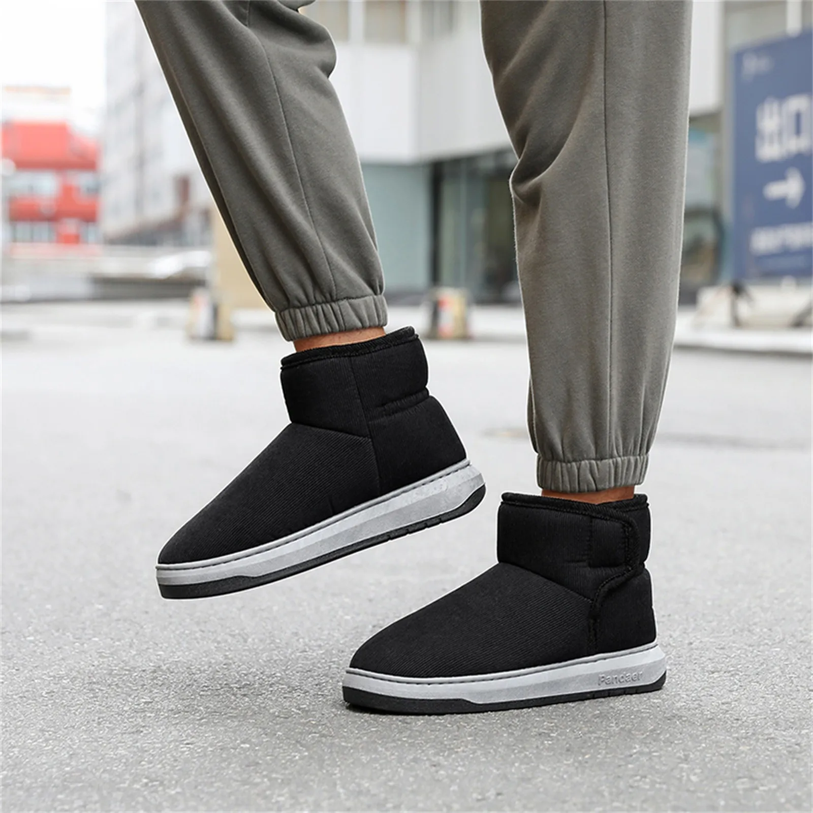 Mens Casual Solid Color Suede Cotton Slippers Warm Thick Sole High-Top Soft Comfort Cotton Boots Indoor Outdoor All Match Shoes