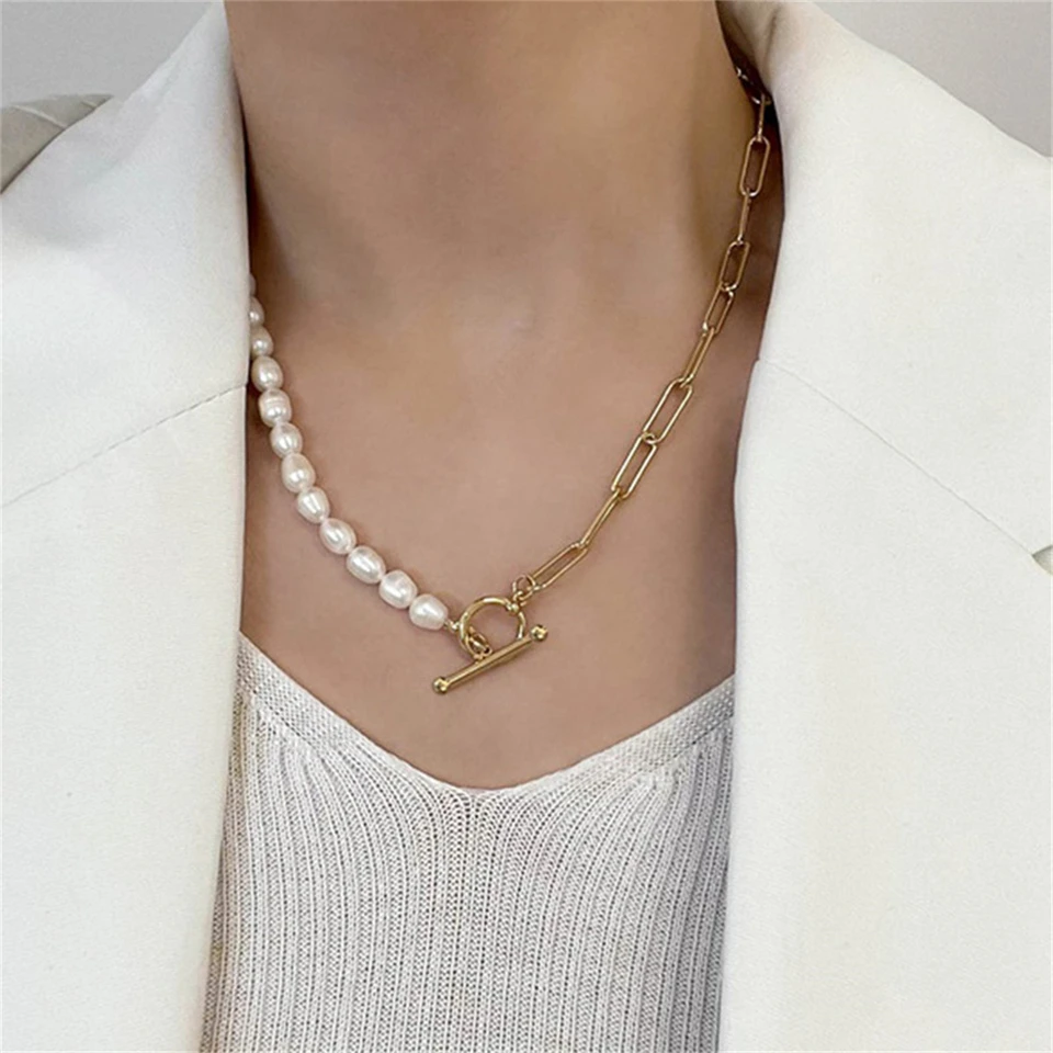 Xmsrn Vintage Paperclip Catena Collana Girocollo Argento Chunky Carta Catena Collana Punk Ovale Collana Argento T Bar Collana Catena Per Le Donne