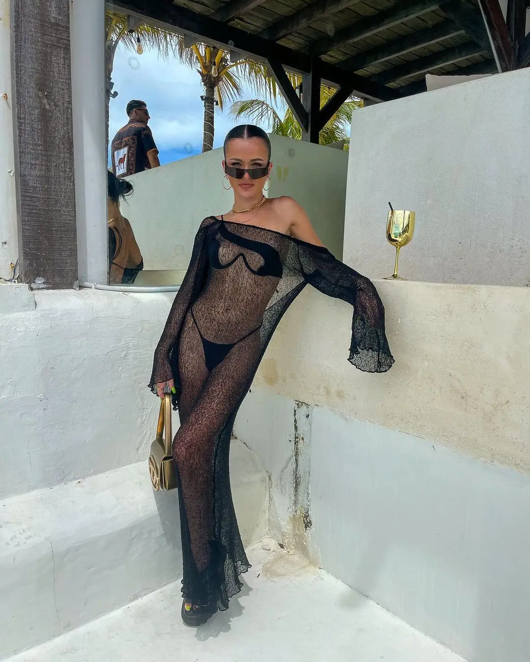 Beach Cover Up Outfits For Women Summer Holiday Party Beach Dress Backless See-Through Oversized Crochet Dress Swimwear