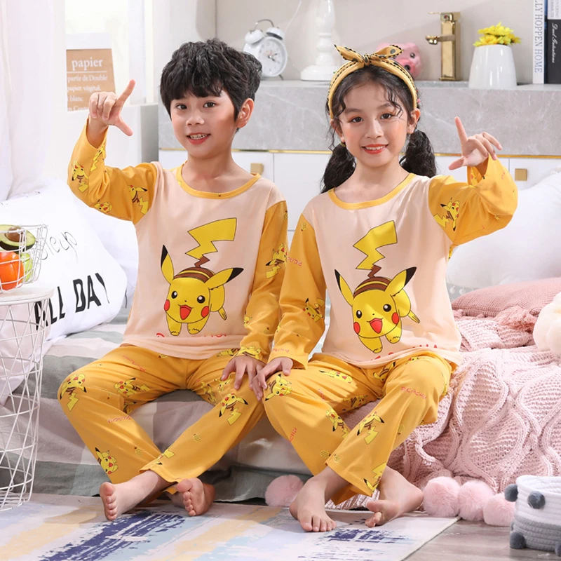 Pokemon Pajmas Sets Anime Pikachu Herfst Katoen Kinderen Pyjama Voor Jongens En Kids Homewear Reizen Casual Nachtkleding Pak| - AliExpress