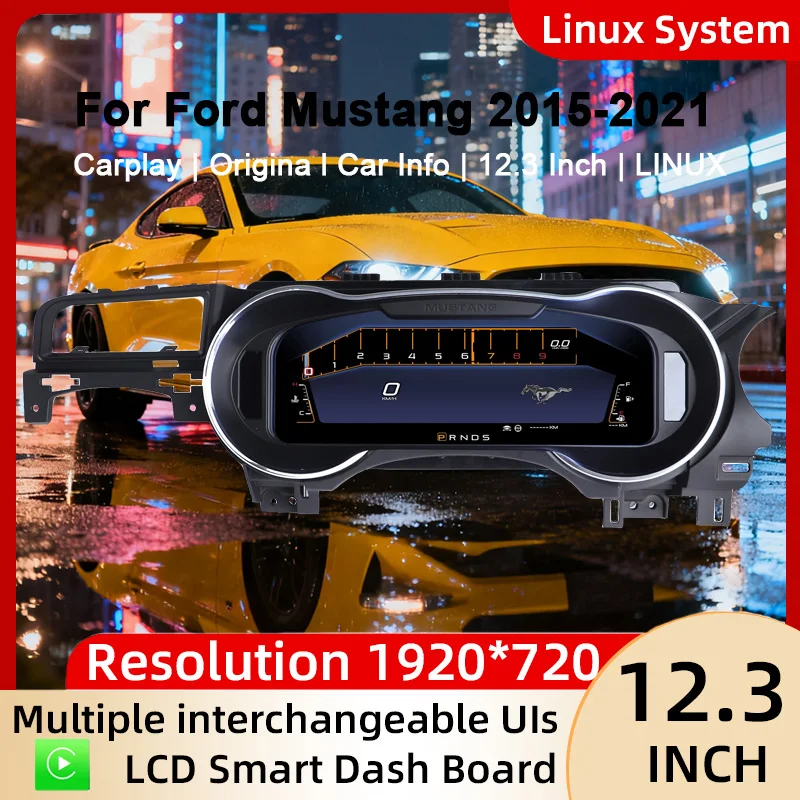 Grupo de instrumentos digitales para Ford Mustang 2015-2021 Carplay, velocímetro, tablero, medidor, instrumento Virtual de cabina LCD de 12,3 pulgadas 1