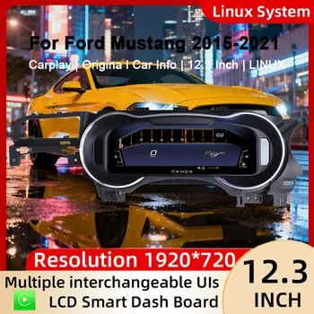 Grupo de instrumentos digitales para Ford Mustang 2015-2021 Carplay, velocímetro, tablero, medidor, instrumento Virtual de cabina LCD de 12,3 pulgadas 1