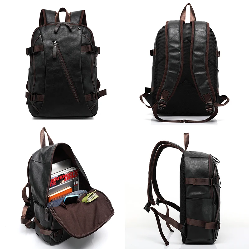 Korean Fashion PU Leather Travel Backpack Carry On Waterproof Students Schoolbag Causal Business Laptop Daypack for Men Women