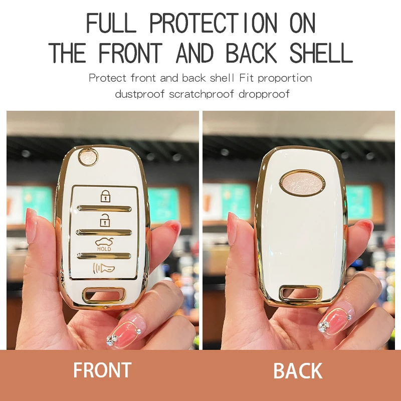 Leather Key Holder Button Flip Folding Key Tpu Car Key Case